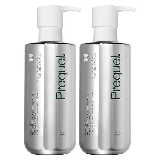 Prequel Skin Gleanser, Moisturizing Glycerin Face Wash, Professional Strength Face Cleanser for Women, Unscented Sensitive and Dry Skin Face Wash Pump Bottles - 6.75 fluid ounce (Pack of 2)