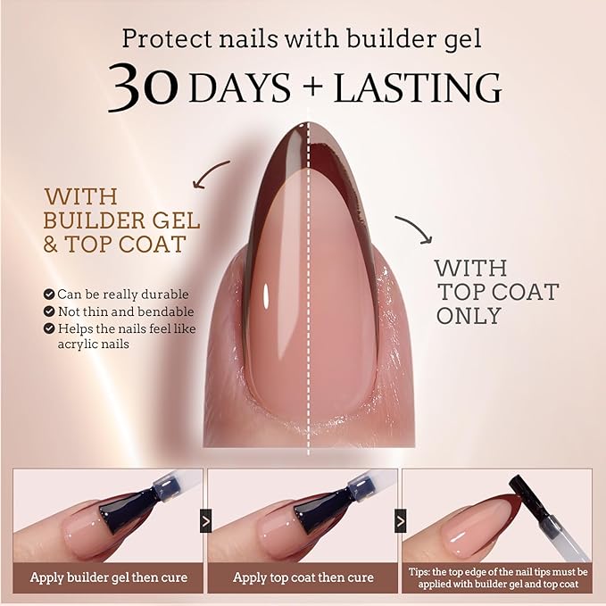 BTArtboxnails XCOATTIPS Press on Nails Short - Skin Tones Almond Nail Tips, Soft Gel Nail Tips with Nail Gel, French Protecting Duo, Nail Lamp, All in One Fake Nails French Tip Press on Nails Kit