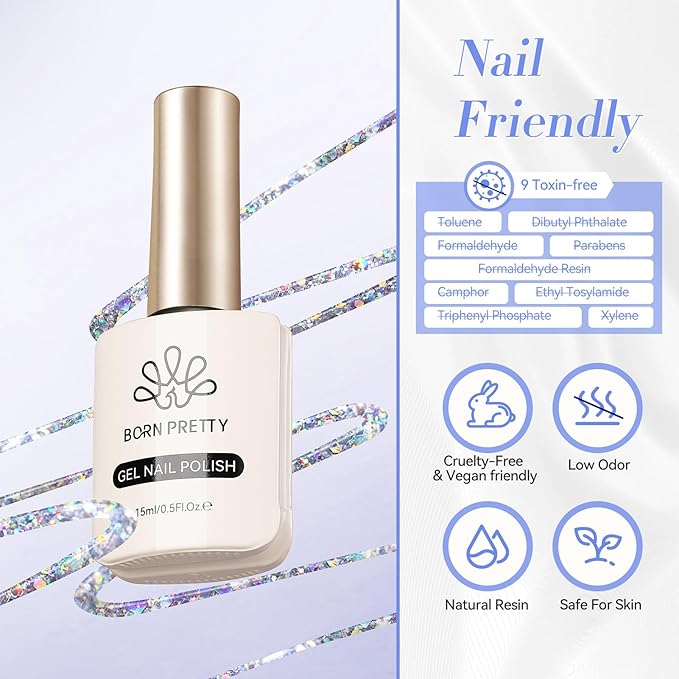 Born Pretty Christmas Silver Glitter Gel Nail Polish Shiny Silver Gel Polish Nail Art Design Manicure DIY at Home 15ml