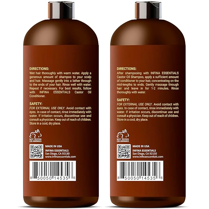 Castor Oil Shampoo and Conditioner Set for Hair Growth with Rosemary & Peppermint Oil - Cleanse Hair, Strengthen & Shine with Castor Shampoo and Conditioner - Anti-Hair Loss for Men & Women - 16 fl oz