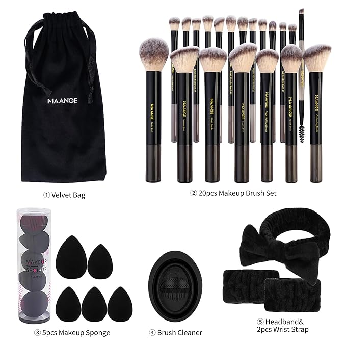 MAANGE Makeup Brushes 30 Pcs Makeup Kit, Multi-functional Makeup Tool Set with 20 Pcs Makeup Brush Foundation Brush Make up Brushes Set with Bag,Black