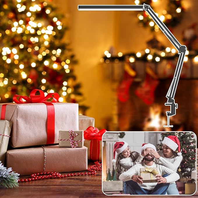 LED Desk Lamp, Manicure Table Lamp, Eye-Caring Drafting Light, Dimmable Office Table Lamp with 3 Color Modes, 10 Brightness Levels & Adapter, Memory Function(Black)