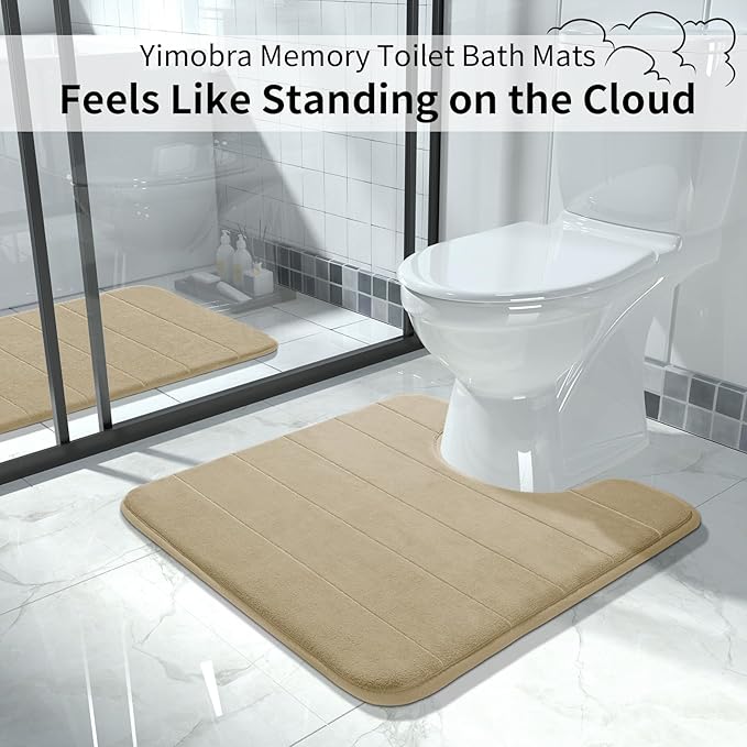 Yimobra Memory Foam Toilet Bath Mat U-Shaped, Soft and Comfortable, Super Water Absorbent, Non-Slip, Machine Wash and Easy to Dry for Bathroom Commode Contour Rug, 24 X 24 Inches, Camel