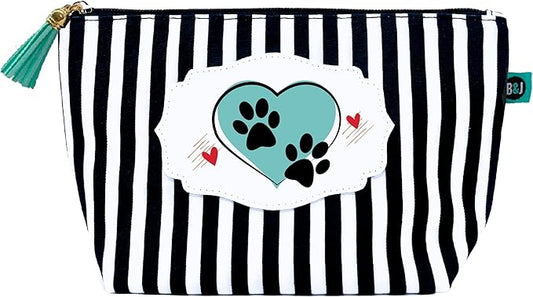 Brooke & Jess Designs Paw Janie Pouch Gifts for Women Striped Makeup Bags Cosmetic Bag Travel Toiletry Makeup Pouch Pencil Bag with Zipper Best Dog Cat Mom Birthday Mother Gifts