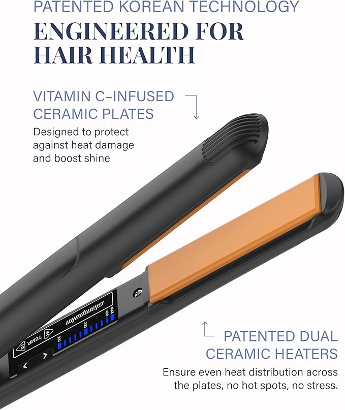 GLAMPALM Hair Straightener 1" Ceramic Flat Iron with Vibrating Plates, Korea's No.1 Professional Salon Tool with 3D Swivel Cord & Dual Voltage, 11 Heat Settings(140°–450°), 25s Fast Heat-Up (GP225)