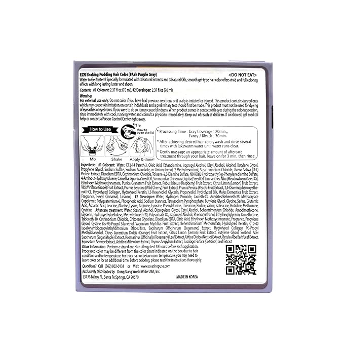 eZn Pudding Hair Dye Ammonia Free Semi-Permanent Self Hair Dye DIY Kit included contain Keratin Made in Korea Beauty (Ash Purple Gray)