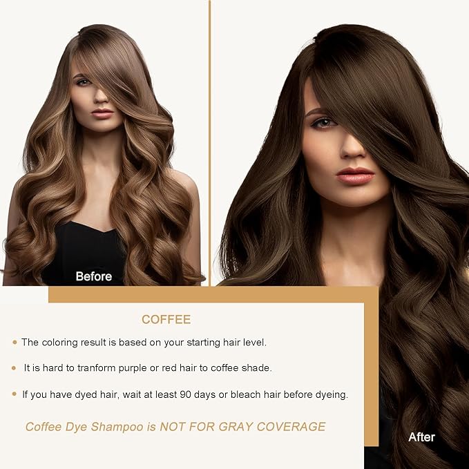Fvquhvo Hair Dye Shampoo 3 in 1, Hair Color Shampoo for Women Men, Works in Minutes, Long Lasting Coffee Hair Dye, Brown Hair Shampoo, Easy to Use, 16.90 Fl Oz