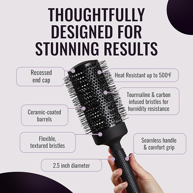 ERGO Ceramic Ionic Round Brush for Blow Out - Salon Quality Hair Brushes for Women - Roller Brush for Blow Drying, Wet and Dry Hair Styling, Volumizing Hair Care - ER65: 2.5"