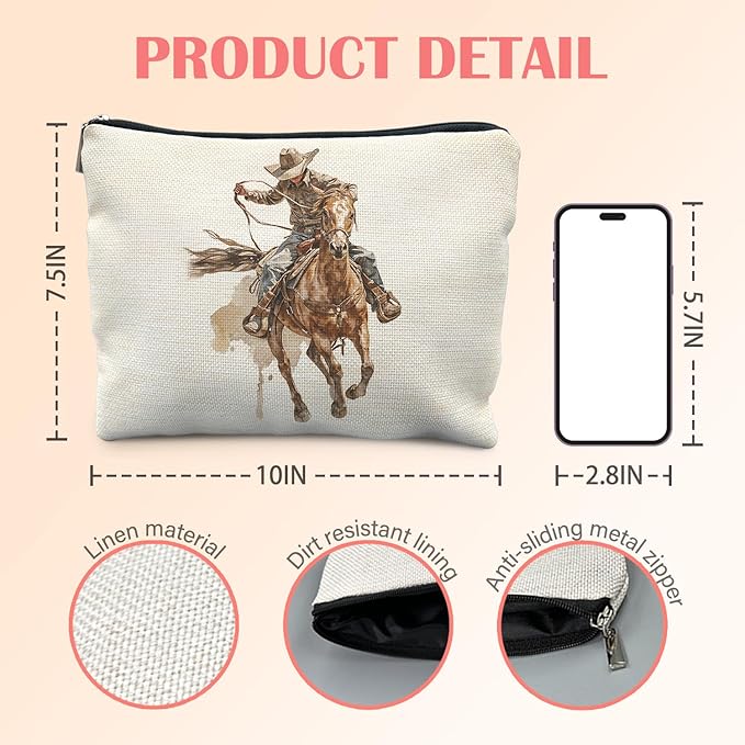 Western Cowboy Bag for Women, Western Gifts for Women, Rodeo Cowboy Cosmetic Bag for Purse, Cowgirl Gifts Makeup Zipper Pouch