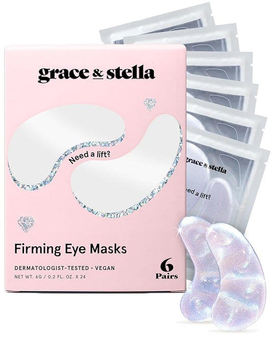 grace & stella Peptide Under Eye Patches with Niacinamide & Rice Extract - Firming Eye Masks for Dark Circles and Puffiness - Stocking Stuffers Under 10 - Vegan, Cruelty-Free (White, 6 Pairs)