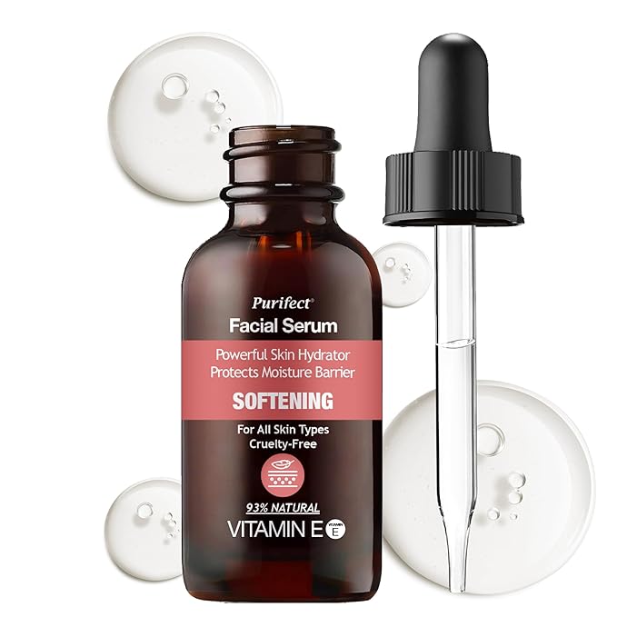 Purifect Vitamin E Face Serum for Dry Skin, Protects Moisture Barrier, Hydrating & Softening – Made in USA – Enriched with Rose Water, Iris Root & Pear Fruit – Pairs with Vitamin C & Hyaluronic Acid