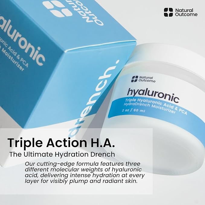 Natual Outcome - Hyaluronic Acid Moisturizer Face Cream for Skin, Daily Day & Night Hydrating Lotion Triple Hyaluronic Acid & PCA - Vegan, Cruelty Free, Fragrance Free 2 OZ