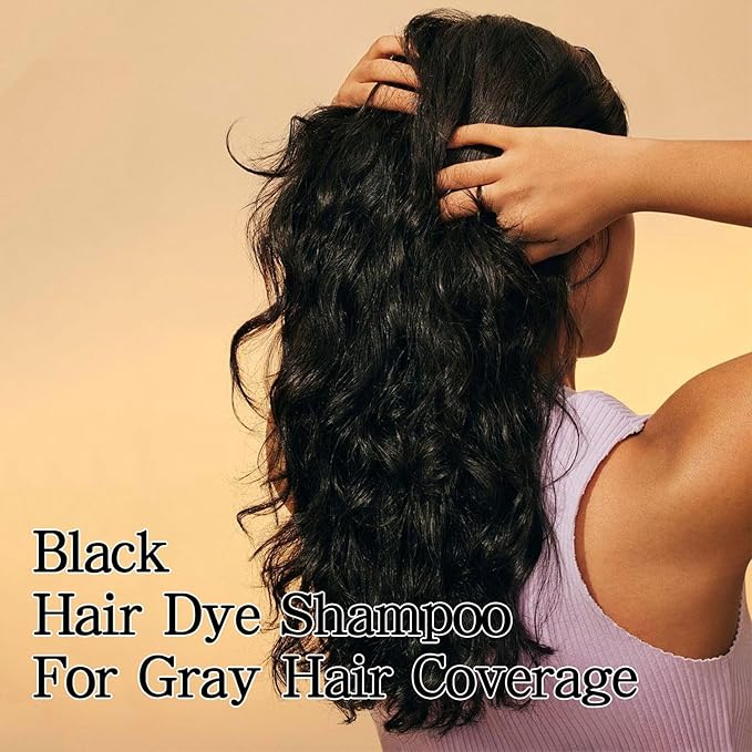 Hair Dye Shampoo 3 in 1, Black Hair Dye, Hair Color for Gray Hair Coverage, Shampoo for Color Treated Hair, Easy at Home Application for Men & Women 16.9 Fl Oz (Black)