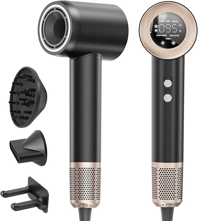 Hair Dryer, 1600W High Speed Ionic Blow Dryer with 300 Million Negative Ions, 140000 RPM Brushless Motor for Fast Drying, 59dB Low Noise & 65M/S Hair Dryers for Home Travel,Black