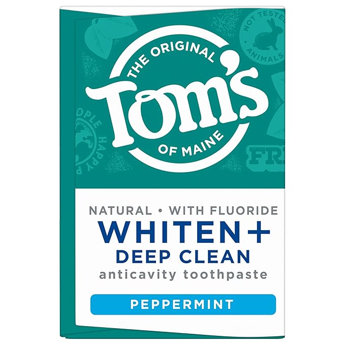 Tom’s of Maine Whiten Plus Deep Clean Whitening Toothpaste, Natural Whitening Toothpaste with Plant-Based Cleansers, Enamel Safe Formula, Whitens Without Causing Sensitivity, Peppermint, 4.0 oz