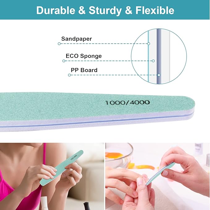 Diesisa 15pcs 1000/4000 Grit Nail Files for Natural Nails, Emery Boards for Natural Files, Double-Sided Nail Buffering Manicure Pedicure Nail Supplies Tools for Toenail Fingernail for Home & Salon