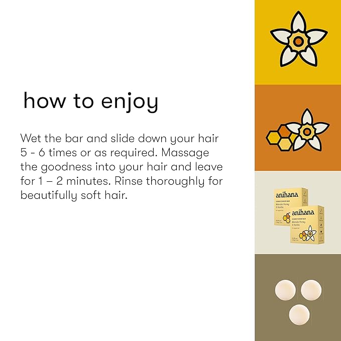 ANIHANA Conditioner Bar for Regular Normal Hair Clean Purifying Natural Healthy Look and Shine Paraben Free Manuka Honey and Vanilla 2.1 oz