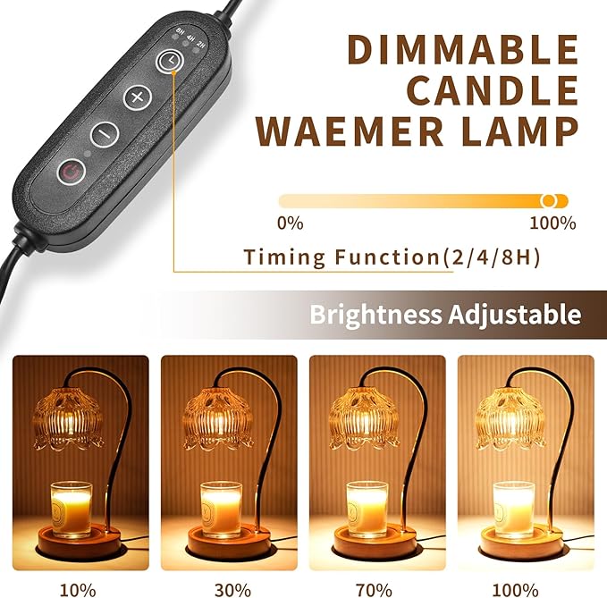 Dimmable Flower Candle Warmer Lamp, Green Candle Warmer with Timer & 4Bulbs, Birthdays Chirstmas Gifts for Women Mom, Unique Home Decor for Bedroom Fits All Jar Candle