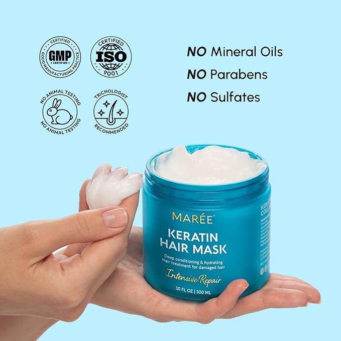 MAREE Deep Conditioning Hair Mask for Damaged Hair Treatment - Keratin Hair Care for Hydrating Growth Repair Moisturizing - Dry Curly Color Refreshing - Tratamiento Mascarilla Para el Cabello Seco