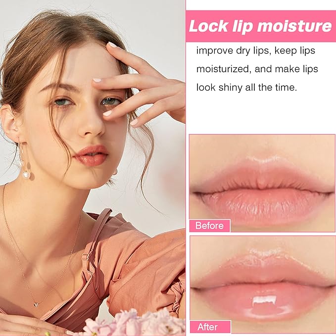 Lip Oil 2 Piece Set Moisturizing Lip Glow and Plumping Lip Oil with Cherry Oil Long-Lasting Lip Care Lip Glow Oil Color Reviver Moisturizing Non-Sticky Lip Oils Tinted Large Brush Head Shiny Tinted