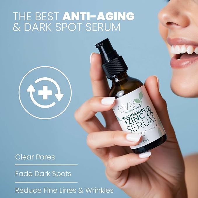 Eva Naturals Niacinamide 12% + Zinc Serum for Face – Dark Spot Remover, Pore Minimizer, Redness Relief, Hydrating Vitamin B3 with Botanical Hyaluronic Acid, Anti-Aging Serum for Clear Skin (2 Pack)