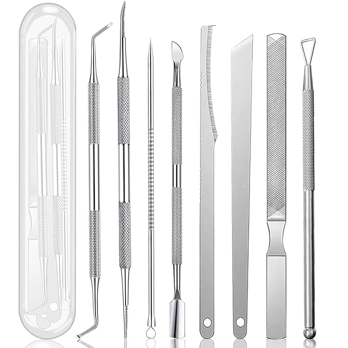 Ingrown Toenail Pedicure Tool Kit, Nail File and Nail Lifter Pusher Double-Sided nail Manicure Kit Stainless Steel(9 Piece Set)