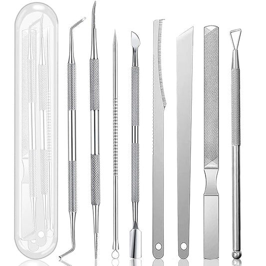Ingrown Toenail Pedicure Tool Kit, Nail File and Nail Lifter Pusher Double-Sided nail Manicure Kit Stainless Steel(9 Piece Set)
