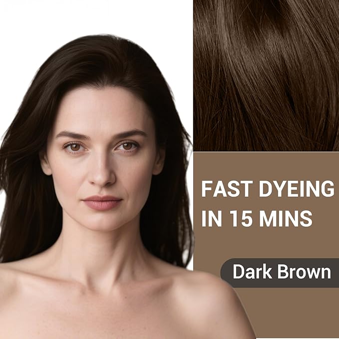 Dark Brown Hair Dye Shampoo for Women Men, 3 in 1 Hair Color Shampoo Dye for Grey Hair Coverage Champu Para Canas Mujer