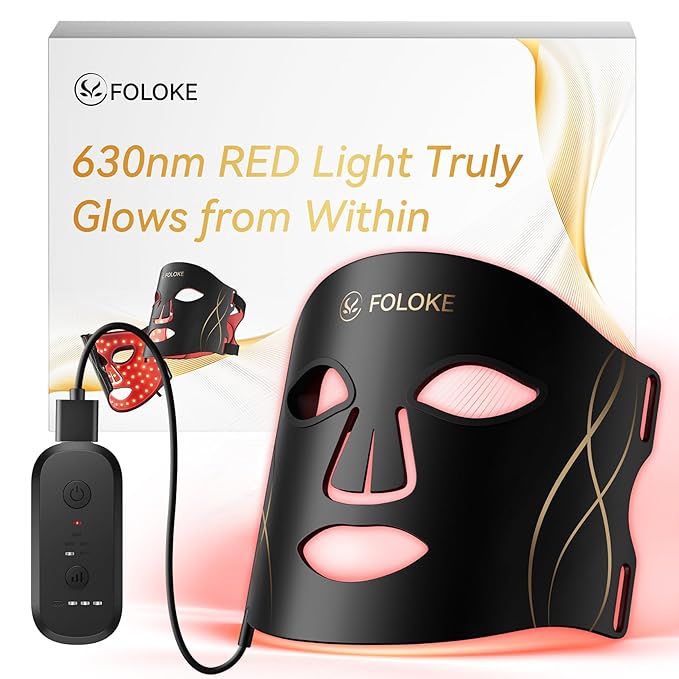 FOLOKE LED Light Therapy Mask Skin Care Mask, LED Red 630±5nm & NIR 830nm Wavelength for Home Use(TAN)