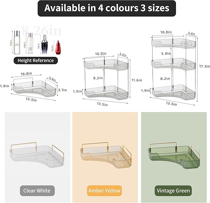 YCIA&DONE Corner Bathroom Counter Organizer, Makeup Organizer for Vanity, Skincare Cosmetic Perfume Tray, Corner Countertop Shelf Rack Storage for Bathroom Kitchen 1 Tier (Smoky Gray)