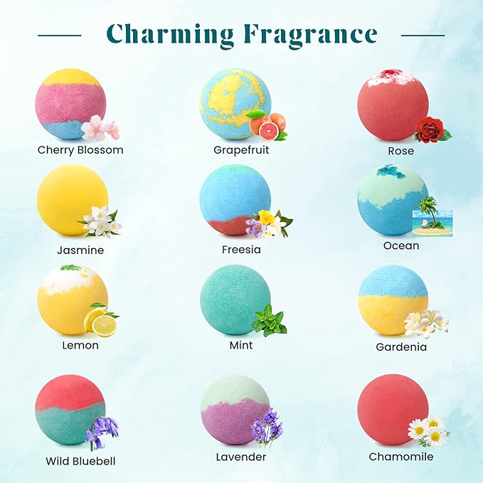 Bath Bombs for Women, 12pcs Handmade Natural Bath Bomb, Stocking Stuffers, Mothers Day Presents for Mom, Bath Bomb with Shea Butter, White Elephant, Valentines Day Gifts for Her and Him