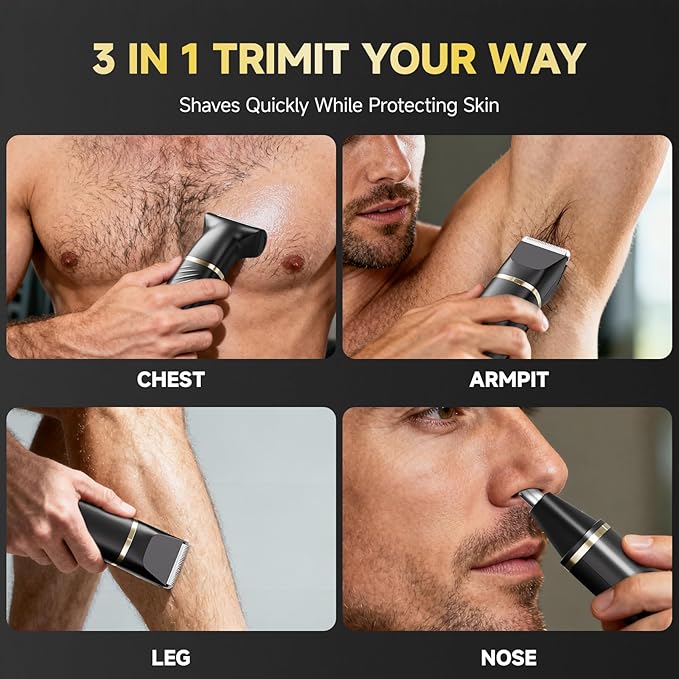 Beard Trimmer for Men, IPX7 Waterproof Body Hair Trimmer Electric Razor Shaver Body Grooming Kit Wet/Dry Use for Groin, Nose, Ear Hairs, Beard, Legs, Chest