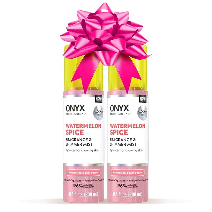 Onyx Professional Hydrating Shimmer Mist with Squalane & Prickly Pear Seed Oil, Watermelon Spice, 6.5 fl oz, 2pk - Shimmer Hair and Body Mist Creates a Radiant Glow with Lightweight Moisture