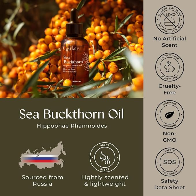 Gya Labs Sea Buckthorn Carrier Oil - 1.7 Fl Oz - for Hair, Skin, Face, Scalp & Body Massage