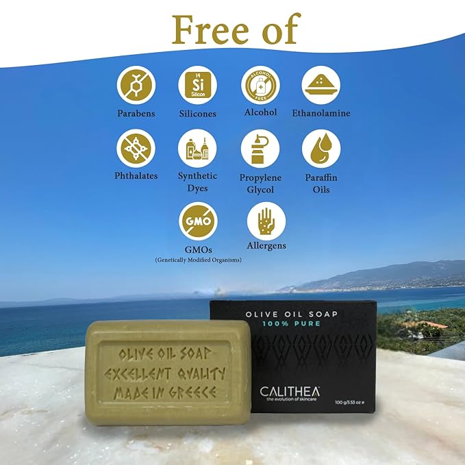 Calithea 3 Pack Soap Bars:100% Pure Olive Oil Soap