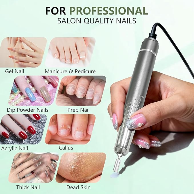 BETE Professional Nail Drill, 40000 RPM Cordless Electric Nail File Kit with 6 Bits, Rechargeable Efile for Acrylic Gel Nails Polishing, Manicure Tools for Salon Home Use, Black