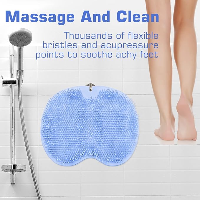 Shower Foot Scrubber Mat Back Washer Back Exfoliating Bath Wash Pad Wall Mounted Slip Suction Cups Foot Scrubber for Use in Shower Cups Foot Cleaner for Men and Women