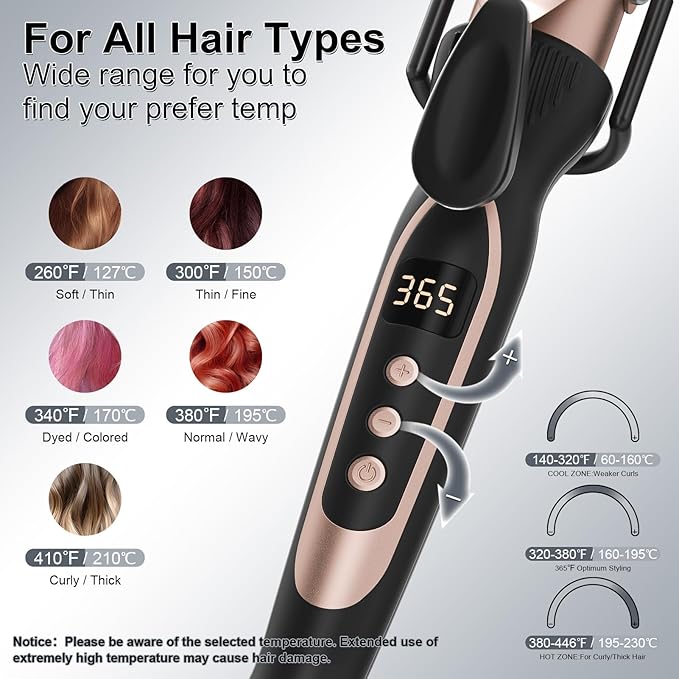 Curling Iron for Salon & Home, 1.25 Inch Instant Heat Curling Wand for Long Hair, Clipped Large Barrel(7.3 in), Professional 1 1/4 (32mm) in Hair Curlers up to 446°F, Dual Voltage Travel Waving Tool