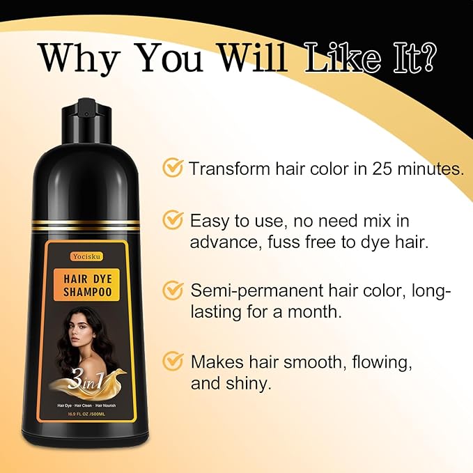 Hair Dye Shampoo 3 in 1, Dark Wine Red Hair Dye, Hair Color for Gray Hair Coverage, Shampoo for Color Treated Hair, Easy at Home Application for Men & Women 16.9 Fl Oz (Dark Wine Red)