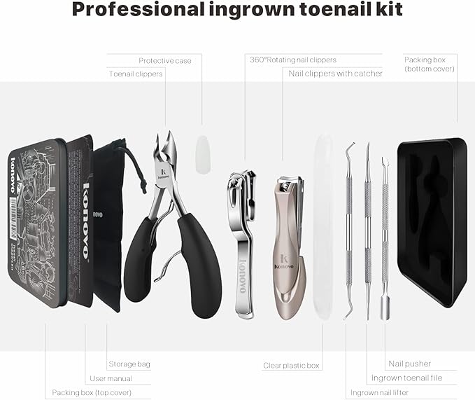 Toenail Clippers for Seniors Thick Toenails, Toe Nail Clippers Adult Thick Nails Long Handle, Heavy Duty Nail Clippers Kit 6Pcs Black