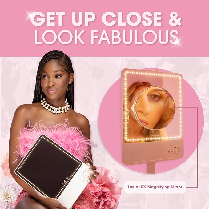 Riki Skinny Duo Lighted Mirror - Travel Makeup Mirror with Lights and 5X Magnification | Portable Mirror with Lights for Beauty On-The-Go