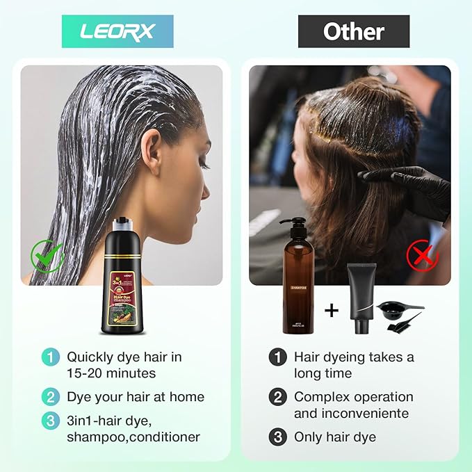 Leorx Hair Dye shampoo, 3 In 1 Deep Wine Red Color Shampoo Hair Dye For Refresh Hair Instant Herbal Coloring Shampoo For Women&Men - Tintes Para El Cabello Profesional
