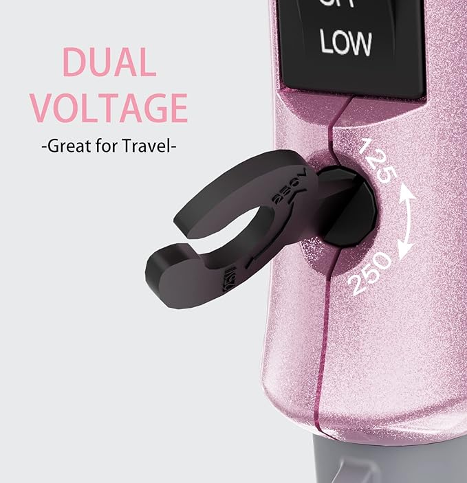 DAN Technology Travel Hair Dryer,Dual Voltage HairDryer,Mini Blow Dryer with Concentrator,Small Hair Dryer with Diffuser,European hairdryer with European Plug,Pink Blow Dryer for Women
