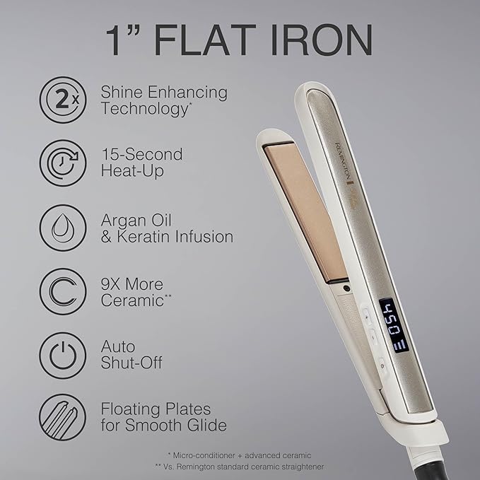 Remington Shine Therapy 1 inch Hair Straightener Iron, Flat Iron Infused with Argan Oil & Keratin, Professional Ceramic Flat Iron for Less Frizz, Shines and Smooth, Styling Tools