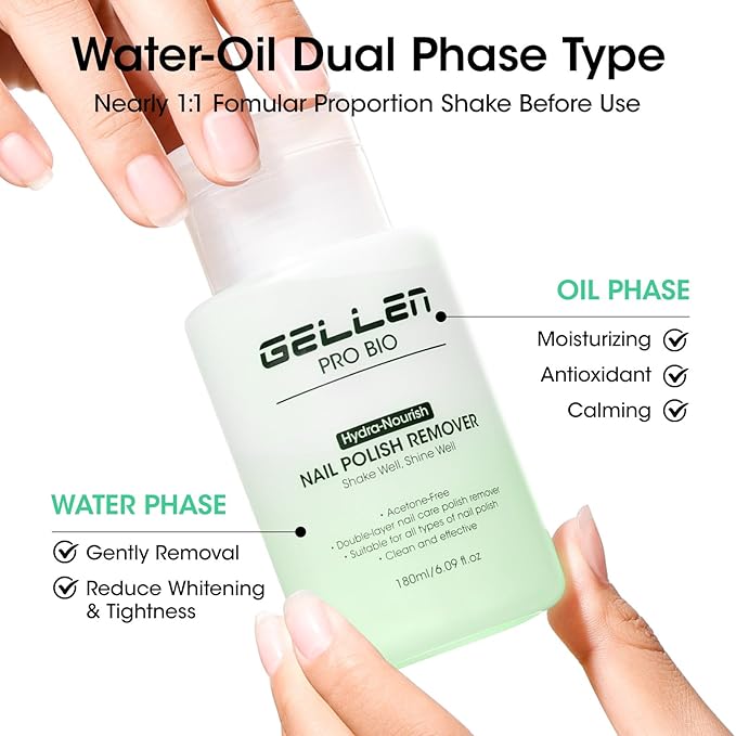 Gellen Nail Polish Remover, Acetone Free Non Toxic Nail Polish Remover for Air Dry Nail Polishes, Jasmine Scent Healthy Natural Fingernail Polish Remover with Easy Push-down Pump, 6.09 Fl Oz