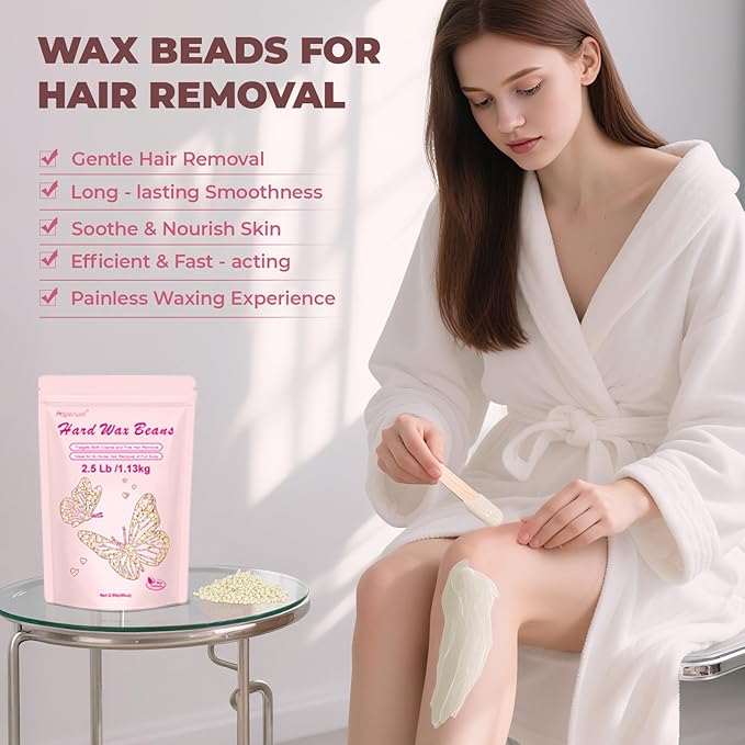Wax Beads Professional Waxing for Hair Removal | 2.5lb/1.13kg Hard Wax Beads for Brazilian, Bikini, Face & Body | Painless Refill Hard Wax for Sensitive Skin with 20 Sticks