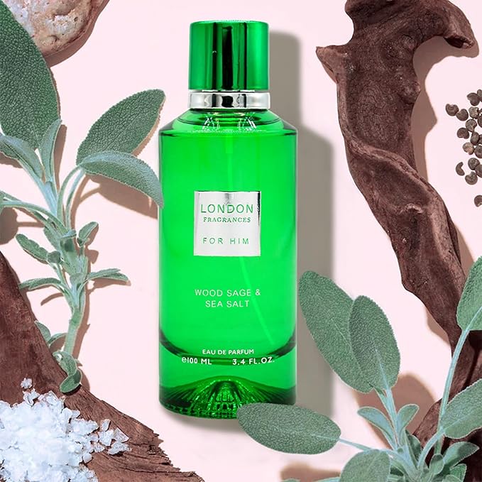 London Fragrances - Wood Sage and Sea Salt - Bergamot, Musk, Sandalwood Cologne for Men - Long Lasting Perfume for Men - 3.4 oz