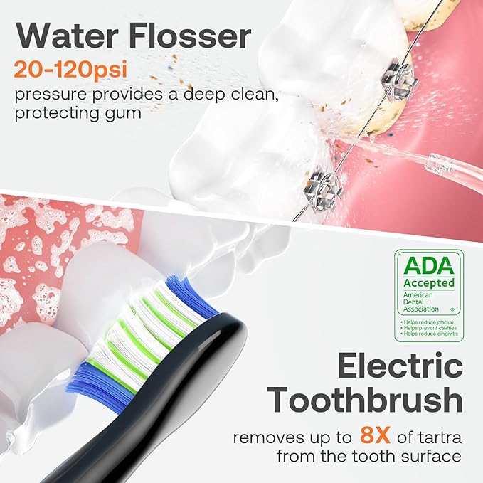 Water Flosser and Electric Toothbrush Combo - Cordless Water Flosser for Teeth - 5 Modes Sonic Electric Toothbrush, 3 Modes Portable Water Floss…