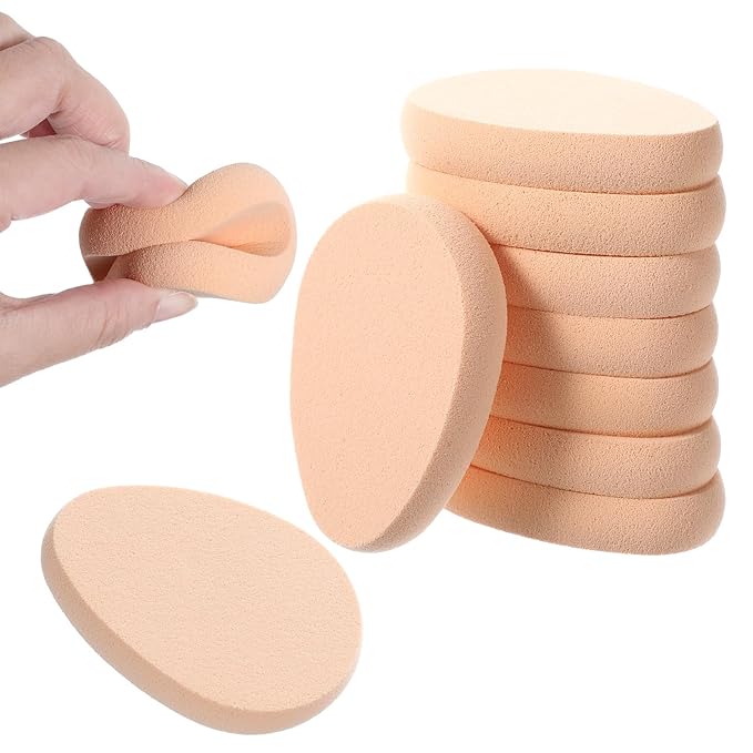Oval Puff Set 8 Pcs Flat Makeup Sponge Facial Powder Blender Puffs Foundation Sponge Beige Beauty Egg Smooth Air Cushion Puff for Natural Easy Soft Long Lasting Beginner Friendly