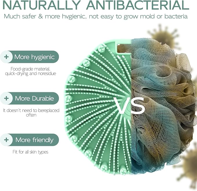 Silicone Body Scrubber, Exfoliating Body Wash Scrubbers Exfoliator, Shower Body Brush for Effective Showering Exfoliation and Gentle Massage (Green)